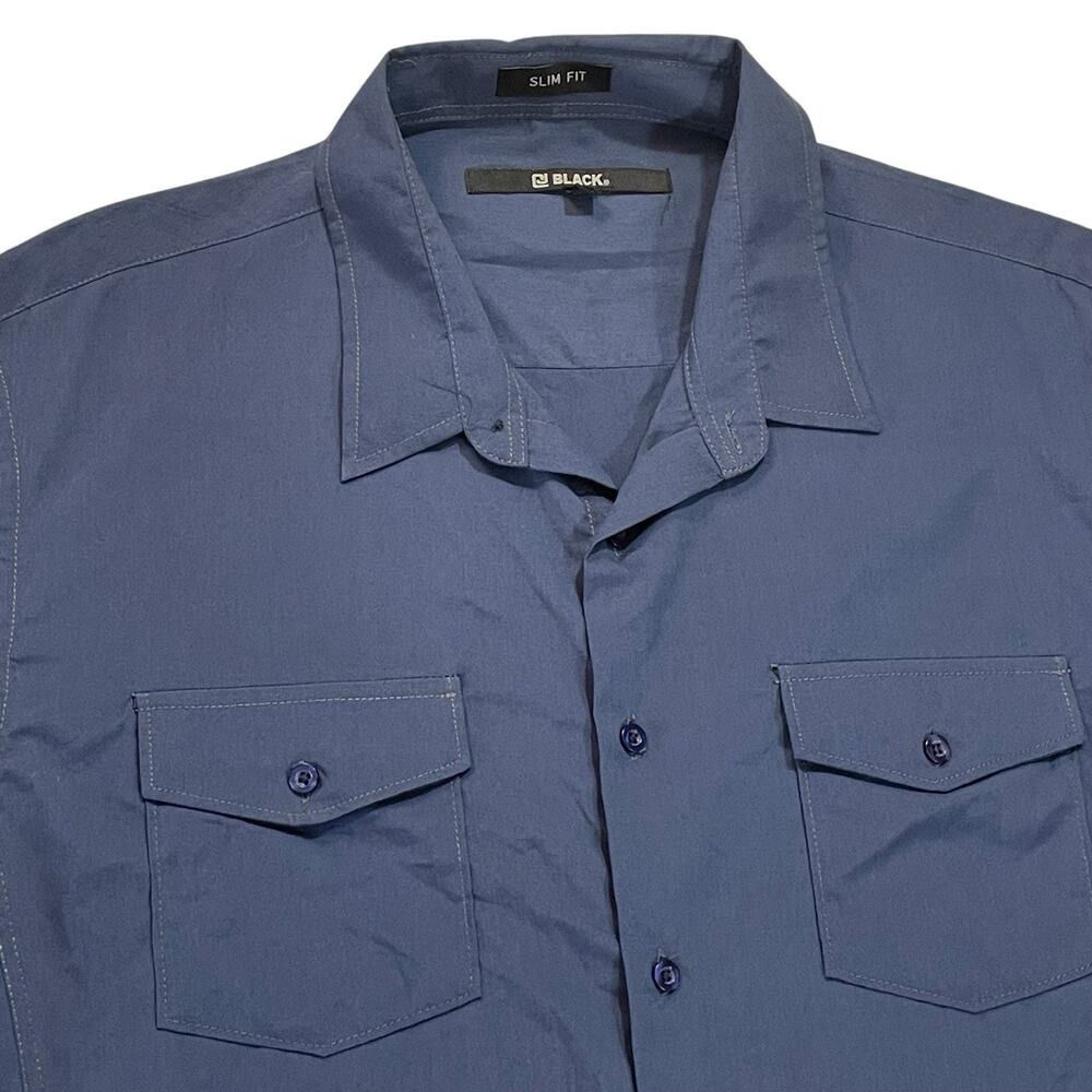 CJ Black Button Up Shirt‎ Men's Slim Fit XXL Navy Blue Roll Tab Sleeves